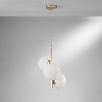Luce-Ambiente-Design L&aacute;mpara De Techo En Metal Dorado 3 Luces De Vidrio Blanco Para Sala Ripple