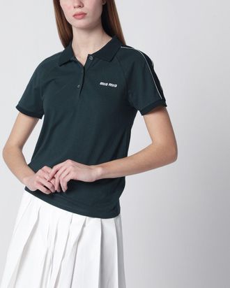 Miu Miu Polo verde bottiglia/blu con logo