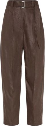 Brunello Cucinelli Broek met riem - Dames - Straight fit broeken - Bruin - S - Broeken