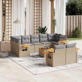 vidaXL Juego De Sof&aacute;s Jard&iacute;n Con Cojines Beige 10 Pzas Rat&aacute;n Sint&eacute;tico Vidaxl