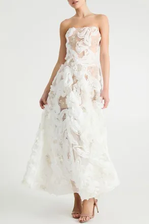 Helsi Olivia Embellished Strapless Maxi Cocktail Dress in Off White at Nordstrom, Size Xx-Small