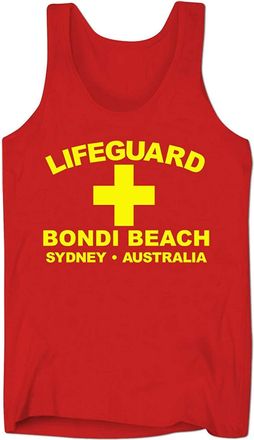 Bang Tidy Clothing Mens Lifeguard Vest - Beach Holiday Tank - Bondi Beach Sydney Australia - Low Cut Sleeveless - Red - M
