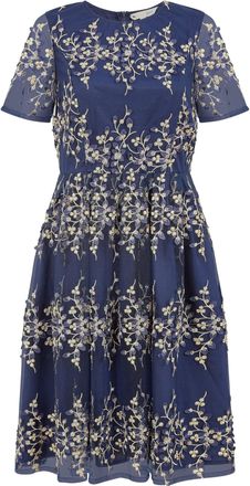 Yumi Navy Embroidered Mesh Prom Dress (UK, Numeric, 16, Regular, Regular, Navy)