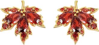 Generic Gold Needle Micro Studded Drill Red Maple Leaf Earrings Temperament Of Restoring Ancient Ways Women Clip on Hoop (Gold, One Size)