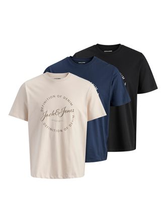 Jack & Jones Plus Size T-Shirt JJGRAYSON TEE SS CREW NECK 3PK MP PLS, Herren, Gr. 5XL, navy blazer pack:with schwarz, moonbeam, Jersey, Obermaterial: 100% Baumwolle, JACK & 