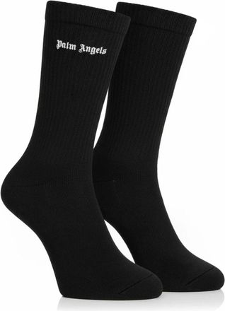 Palm Angels Ribbed Logo Socks - Heren - Sokken - Zwart - S - Katoen - Ondergoed