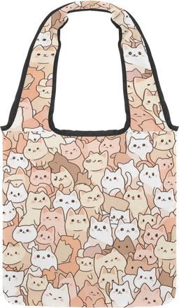 Generic Cute Cartoon Kitten Reversible Canvas Shoulder Tote - Double-Sided Print, 12oz Cotton, 27cm Drop, Fold-Flat Bag for Travel, Shopping, Street Outings