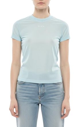 Alaia Sky Blue Solid Crew Neck Top