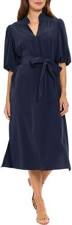 London Times Split Neck Tie Waist Midi Dress in Navy Blazer at Nordstrom Rack, Size X-Large
