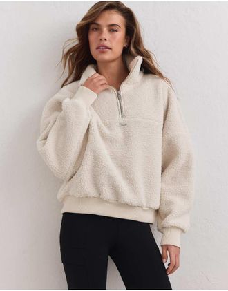 Aim'n felpa in pile con mezza zip color crema-Bianco