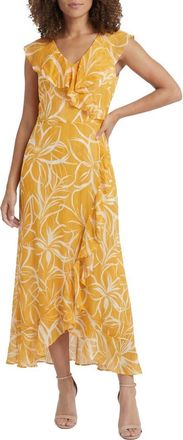 London Times Ruffle Faux Wrap Maxi Dress in Sauterne/Eggnog at Nordstrom Rack, Size 10