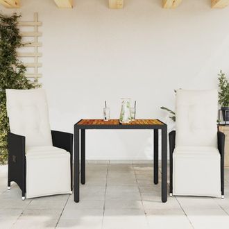 vidaXL Vidaxl - Mesita Y Sillas Con Cojines 3 Piezas Rat&aacute;n Sint&eacute;tico Negro