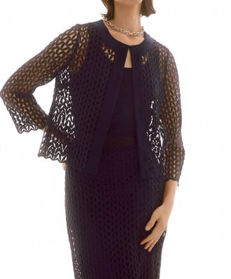 Joseph Ribkoff Guipure And Silky Knit Two Piece Set In Midnight Blue