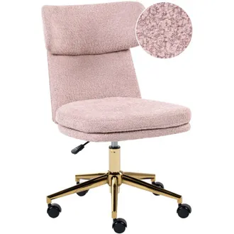 Beliani Office Chair Pastel Pink Boucle Fabric Upholstery Armeless Design Full Swivel Seat Height Adjustment GRANBY