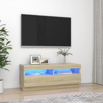 Berkfield Home TV Cabinet with LED Lights Sonoma Oak 100x35x40 cm in Brown | Size: 100 x 35 x 40 cm