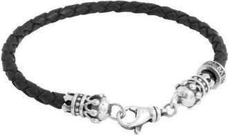 King Baby Studio Small Leather Braid with Crowns Bracelet in Silver at Nordstrom