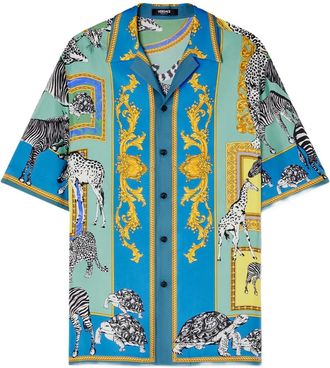 Versace Camicia Safari con stampa - Blu