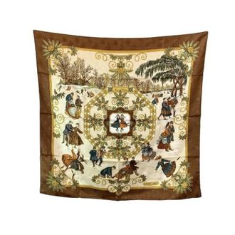 Herm&egrave;s Pre-owned Scarves, unisex, Brown, Size: ONE SIZE Pre-owned Joies Dhiver Silk Jacquard Scarf (Carr&eacute; 90)