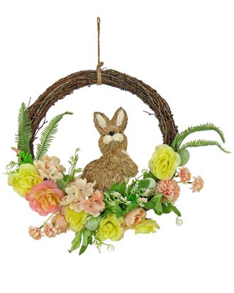 National Tree Company 16In Bunny And Rose Flowers Wreath
