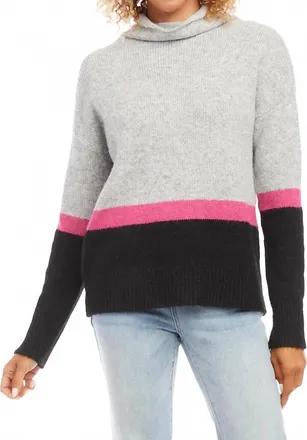 Karen Kane Ginerva Colorblock Sweater In Gray, Hot Pink, Black