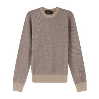 HUGO BOSS Truien & Vesten, Heren, Beige, XL, Katoen, Trui met ronde hals