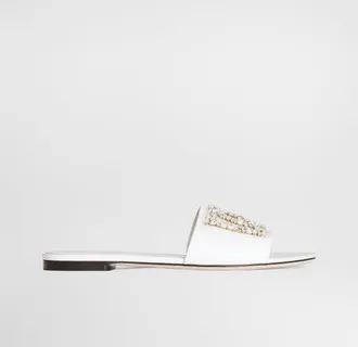 Dolce & Gabbana Flat Slides In Calfskin With Embroidery - Woman Slides And Mules Multicolor 37.5