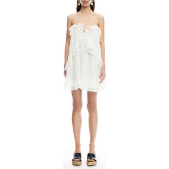 Lioness Ethereal Ruffle Chiffon Minidress in Pearl at Nordstrom, Size X-Large