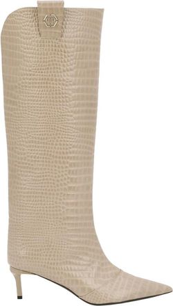 Philipp Plein Cocco Print High Boots - Dames - Hoge Laarzen - Beige - 38 EU - Leer - Schoenen
