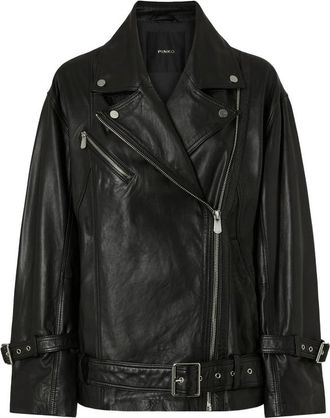 Pinko Buckle-belted Leather Jacket