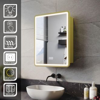 Elegant Lighting Elegant - Bathroom Wall Cabinets Bathroom Led Mirrors with Shaver Socket Demister 3 Lighting Modes Bathroom Mirror Cabinet, 45x60cm Lime-green