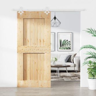 vidaXL Puerta Corredera Con Herrajes Madera Maciza De Pino 90x210 Cm Vidaxl