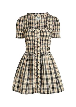 Damson Madder Mansi Plaid Cotton Mini Dress - Yellow - 16 (UK16 / XL)