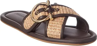 Ferragamo Ferragamo Double Strap Gancini Raffia & Leather Sandal