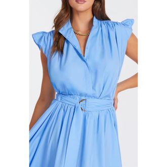 Bishop + Young Camryn Flutter Sleeve Poplin Top in Azure at Nordstrom, Size X-Small