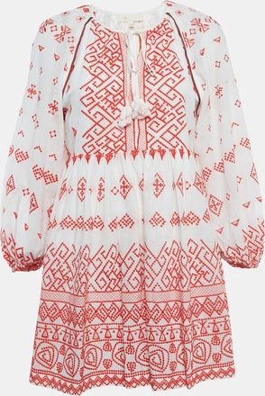 Maje White/red Embroidered Cotton Rolipa Mini Dress