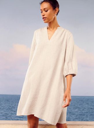 Contemporaine Womens Loose pure linen 3/4-sleeve dress