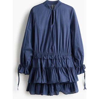H&M Flounced Cotton Dress in Dark Blue at Nordstrom, Size Xx-Small