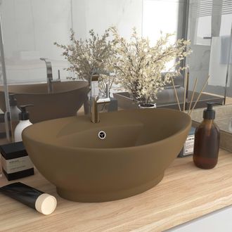 Berkfield Home Luxury Basin Overflow Oval Matt Cream 58.5x39 cm Ceramic