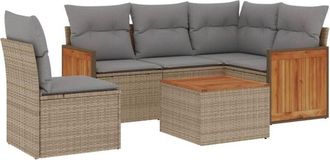 vidaXL Vidaxl - Juego De Sof&aacute;s Jard&iacute;n Con Cojines 6 Pzas Rat&aacute;n Sint&eacute;tico Beige