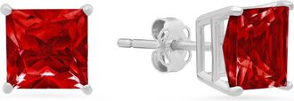 MAX + STONE 14k White Gold Solitaire Princess-Cut Gemstone Stud Earrings (7mm)