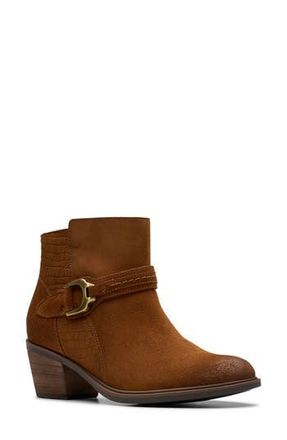 Clarks Neva Buckle Bootie in Dark Tan Suede at Nordstrom Rack, Size 9.5