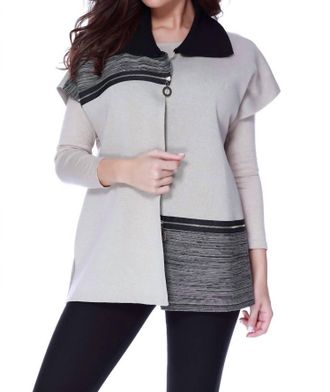 Angel Zip Detail Poncho In Stone/black