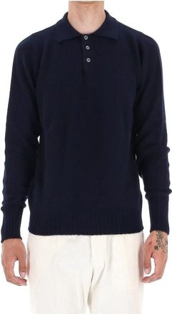 Drumohr Blauwe Polo Sweater Layering Shirt - Heren - Polos - Blauw - 2XL - Tops