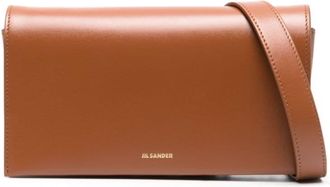 Jil Sander logo-print leather shoulder bag - women - Calf Leather/Lamb Skin - OS - Brown