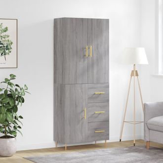 vidaXL Vidaxl - Aparador Alto Madera Contrachapada Gris Sonoma 69,5x34x180 Cm