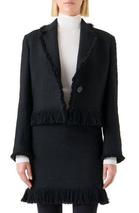 Akris Fringe Boucl&eacute; Tweed Crop Jacket in Black at Nordstrom, Size 12