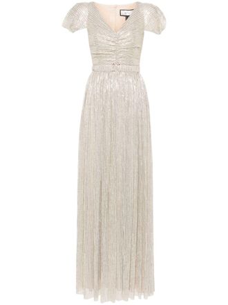 Nissa metallic-striped maxi dress - women - Polyamide/Viscose/Polyester/Spandex/Elastane/Metallic Fibre - 36 - Gold