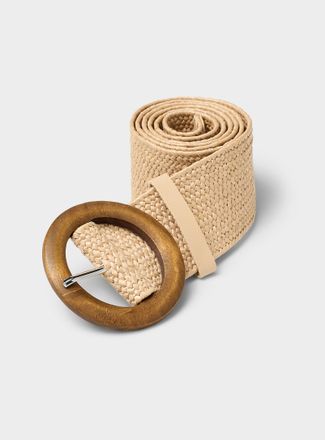 Simons Womens Wooden buckle braided faux-straw wide belt