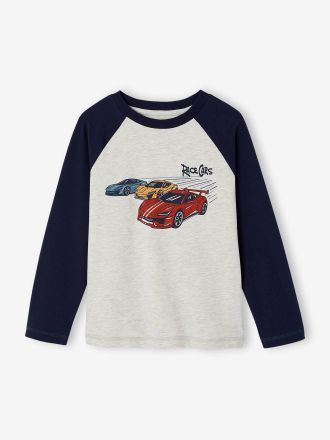 Vertbaudet Langarmshirt f&uuml;r Jungen mit Raglan&auml;rmeln und Auto-Print marine