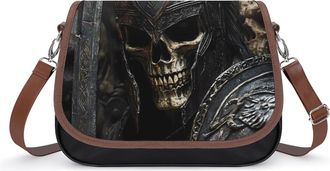 Generic Skeleton Warrior Ancient Sword Crossbody Bag Womens Handbag PU Message Bags Shoulder Purse with Adjustable Strap